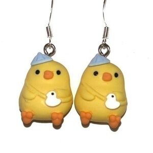 5 for $25 🌙  Yellow Chicken Earrings with Blue Hat